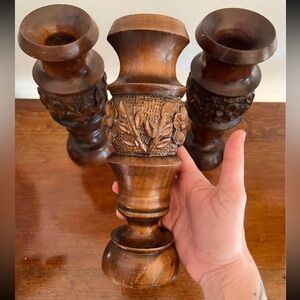 Vintage Hand Carved Wooden Candlesticks